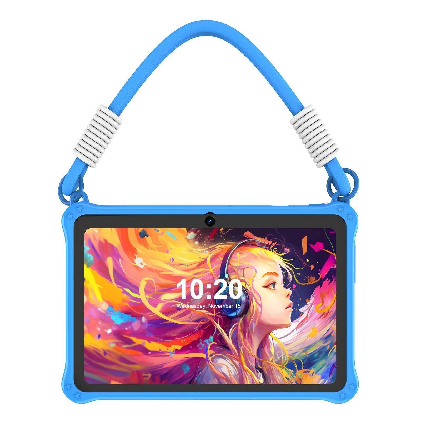 Sapphire blue silicone protective case for 7-inch children's tablet with flat strap and HD screen film