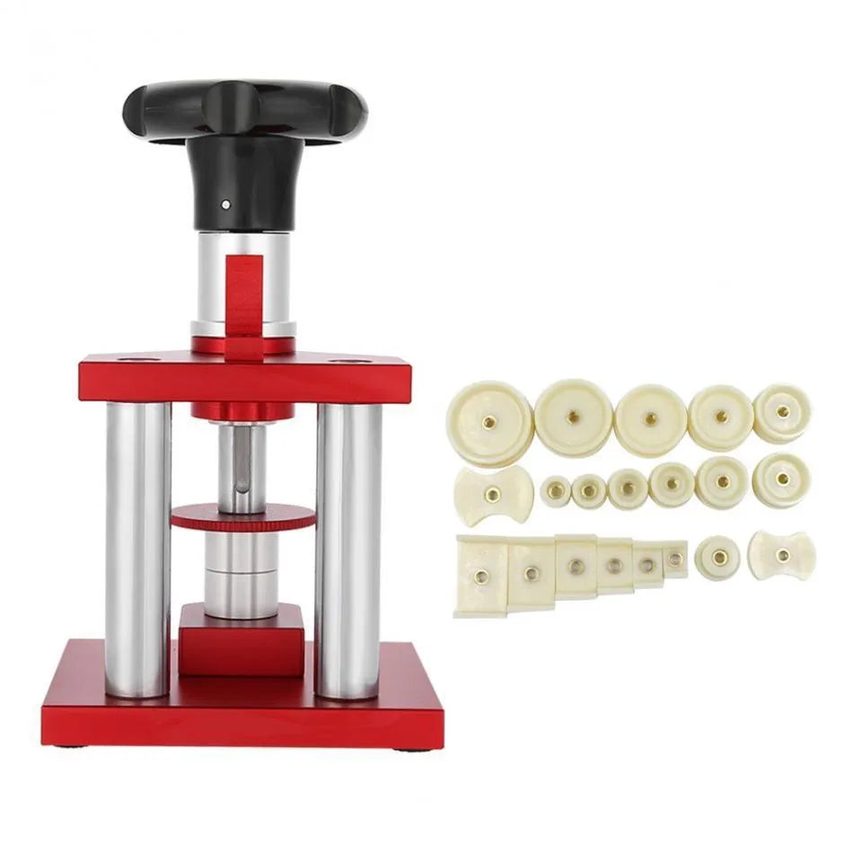 Watch repair tool spiral cap presser with twenty plastic molds for watch back cover installation