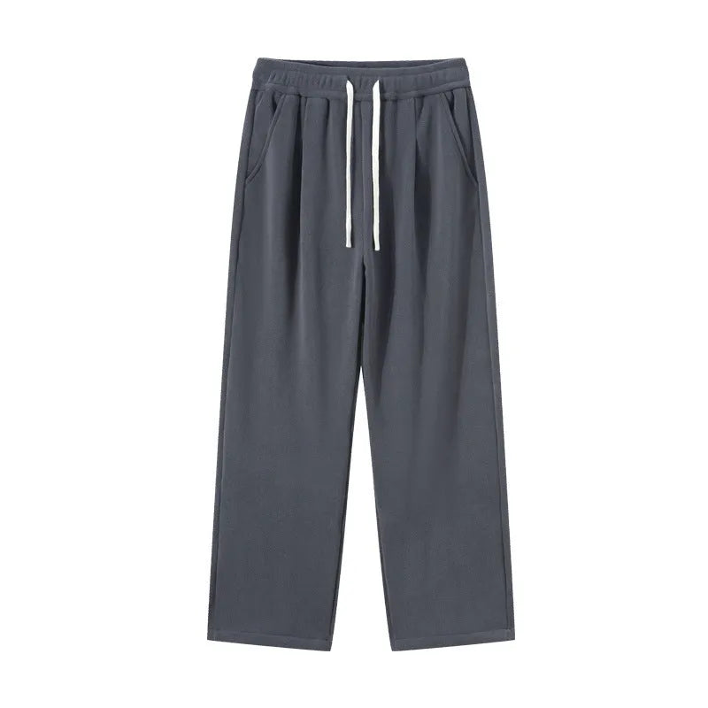 Men's fleece-lined winter casual trousers in apricot colour with drawstring waist and loose fit design