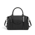 Genuine leather women's handbag in black, grey, or brown with contrast stitching