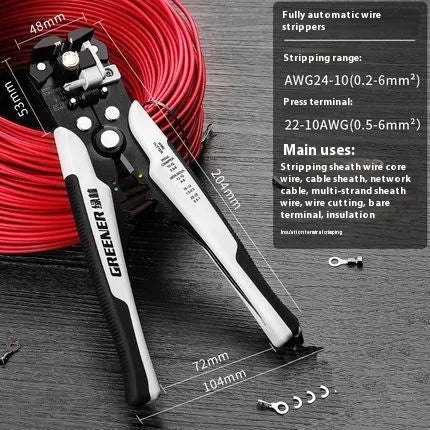 Automatic wire stripping pliers tool with professional steel construction for electrical cable preparation