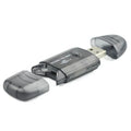 Transparent plastic USB card reader with LED options and card holder