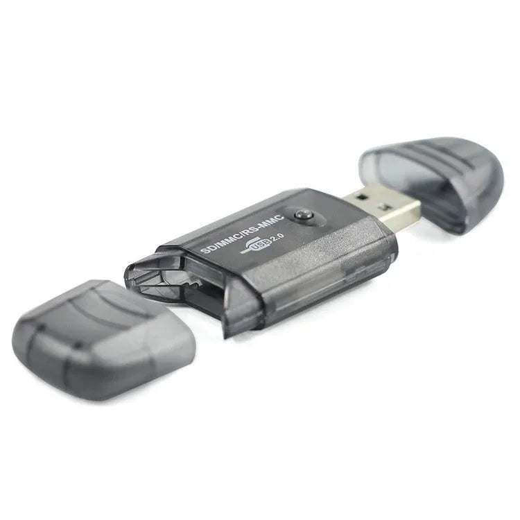 Transparent plastic USB card reader with LED options and card holder