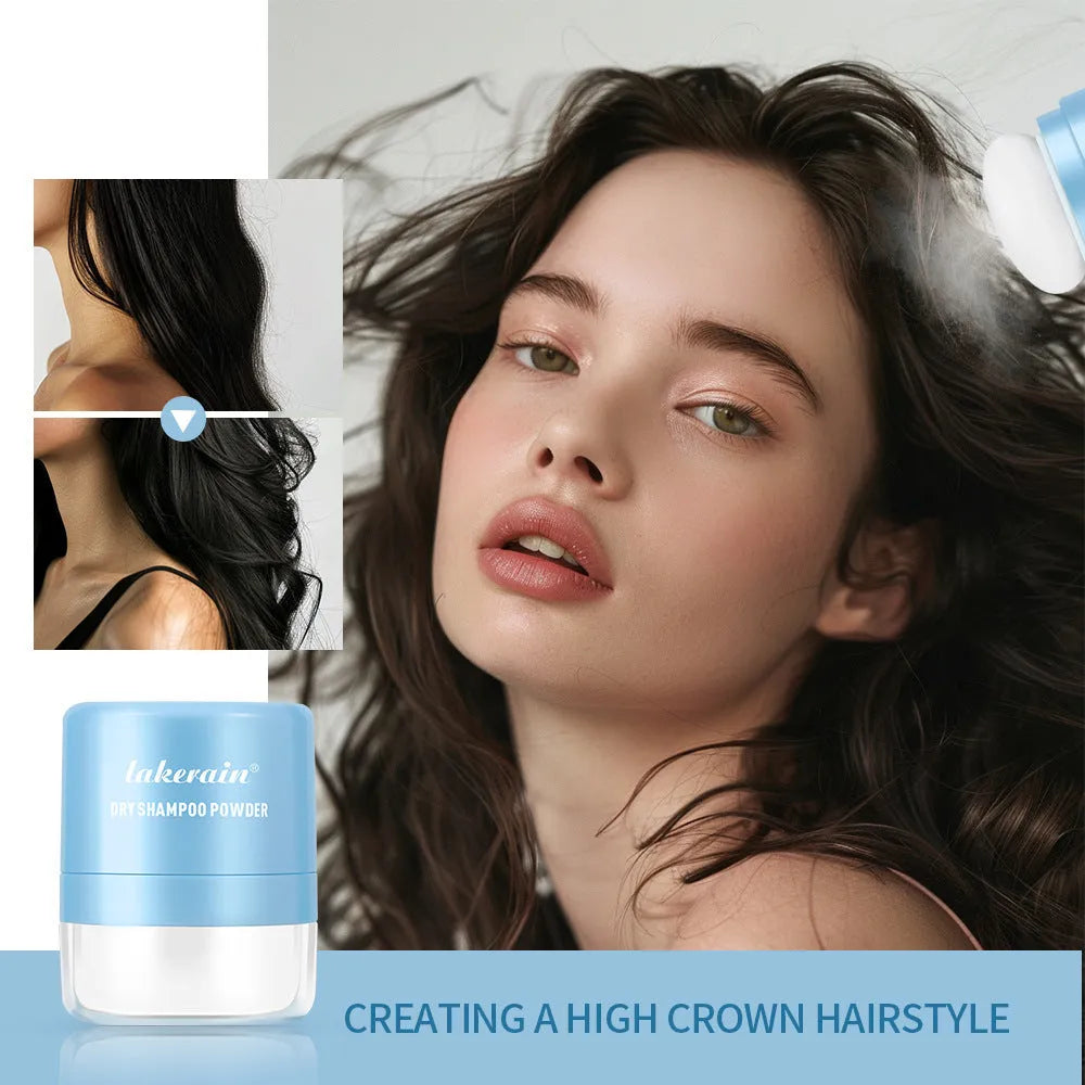 5g dry shampoo powder canister with sponge applicator and headband mirror for no-rinse hair cleaning