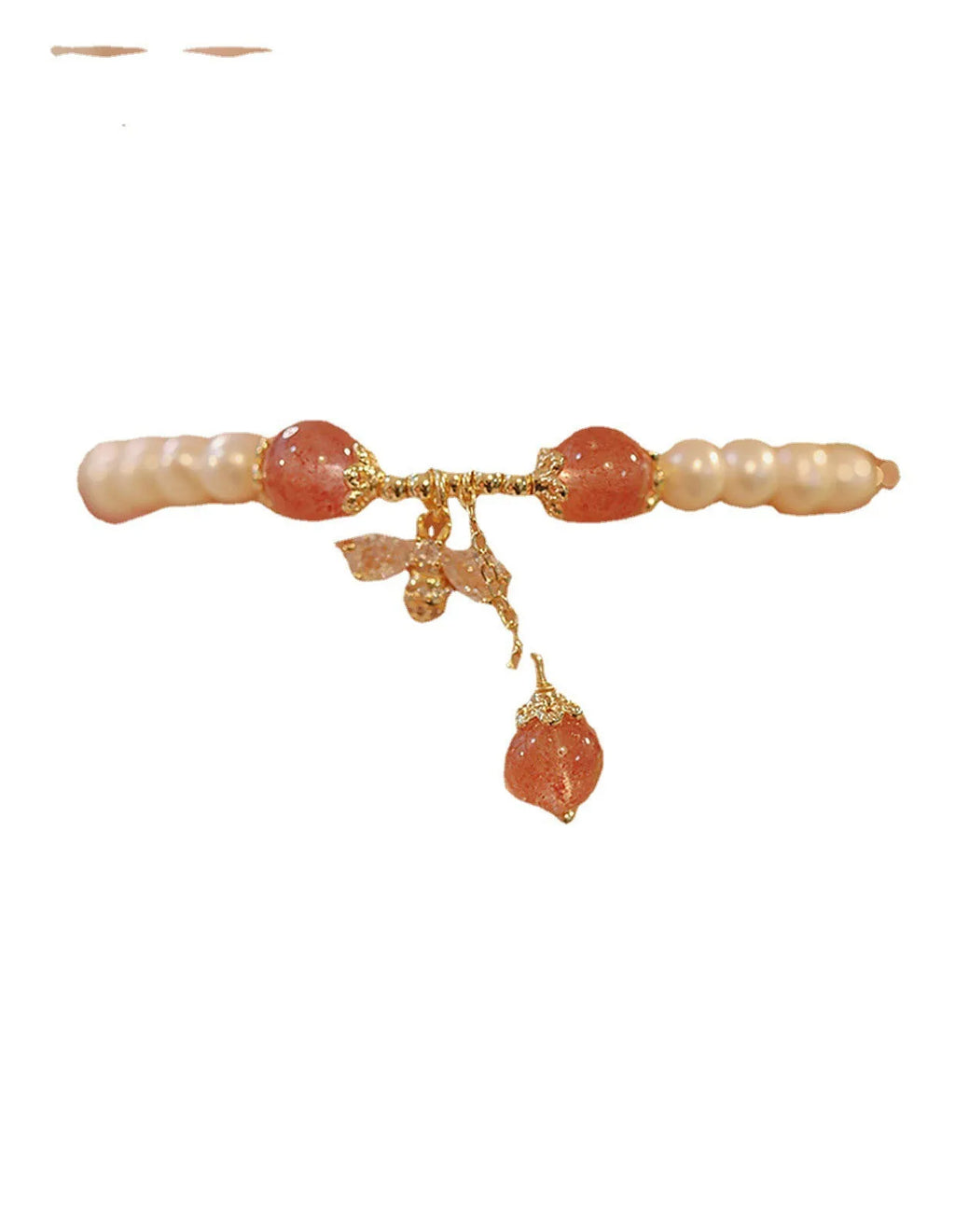 Crystal strawberry quartz stringed pearls bracelet with bow for women summer INS style