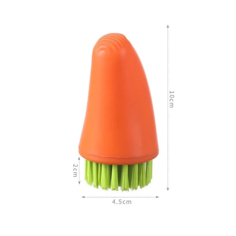 Multifunctional carrot-shaped kitchen brush with nylon bristles in orange and white colours