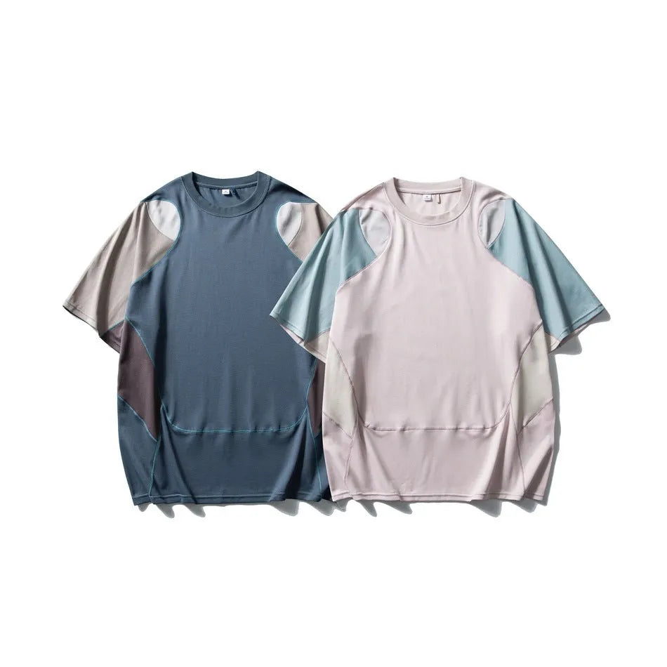 Men's patchwork contrast colour sports T-shirt with raglan sleeves in cotton blend fabric
