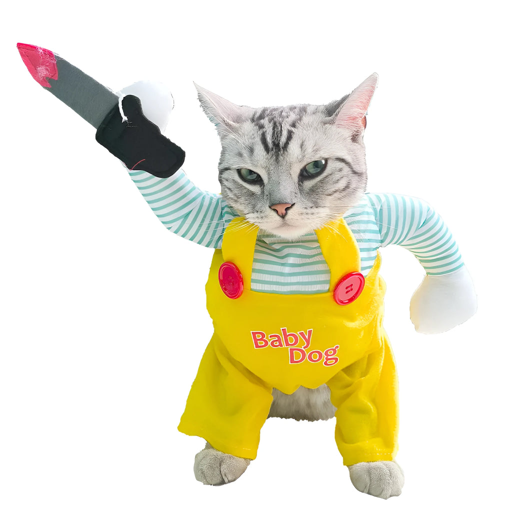 Creative yellow knife assassin cat costume clothing in polyester for general gender cats