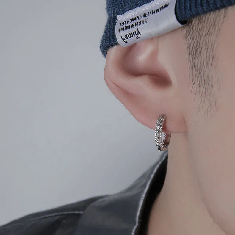 Men's geometric copper earrings in West Coast hip hop style showing 10mm and 14mm size options