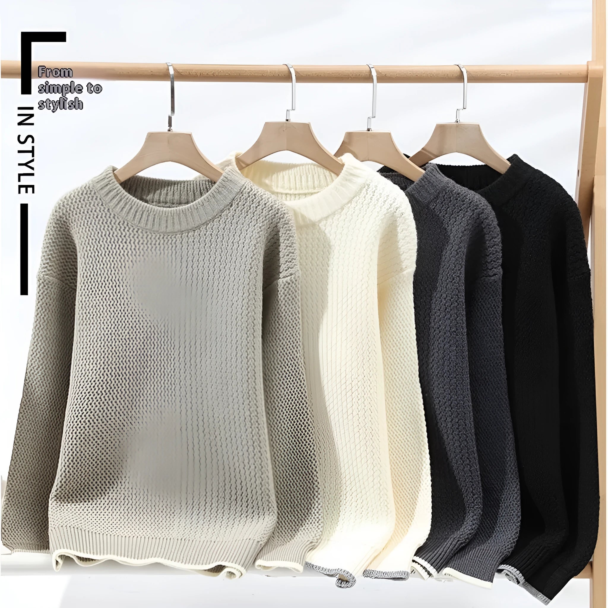 Men's grey casual pullover sweater with round neck and long sleeves