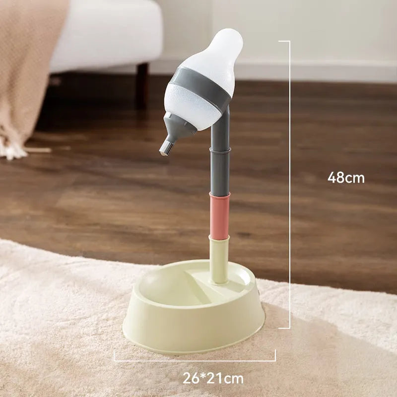 Green adjustable standing water dispenser for pets with detachable pole and bowl