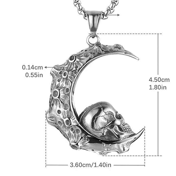 Men's silver stainless steel necklace with alloy pendant showing six design options including skull, dagger, and Hot Wheels
