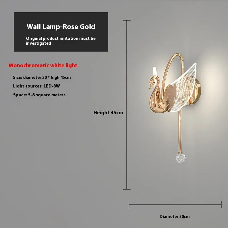 Modern minimalist swan design bedside wall lamp with iron construction and acrylic shade
