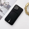 Card holder silicone mobile phone case with lanyard for Apple iPhone, fine hole design, black colour