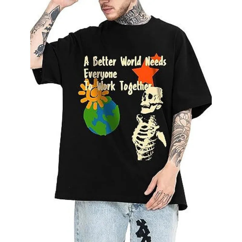 Printed men's street style short-sleeved sports t-shirt with digital pattern on polyester fabric