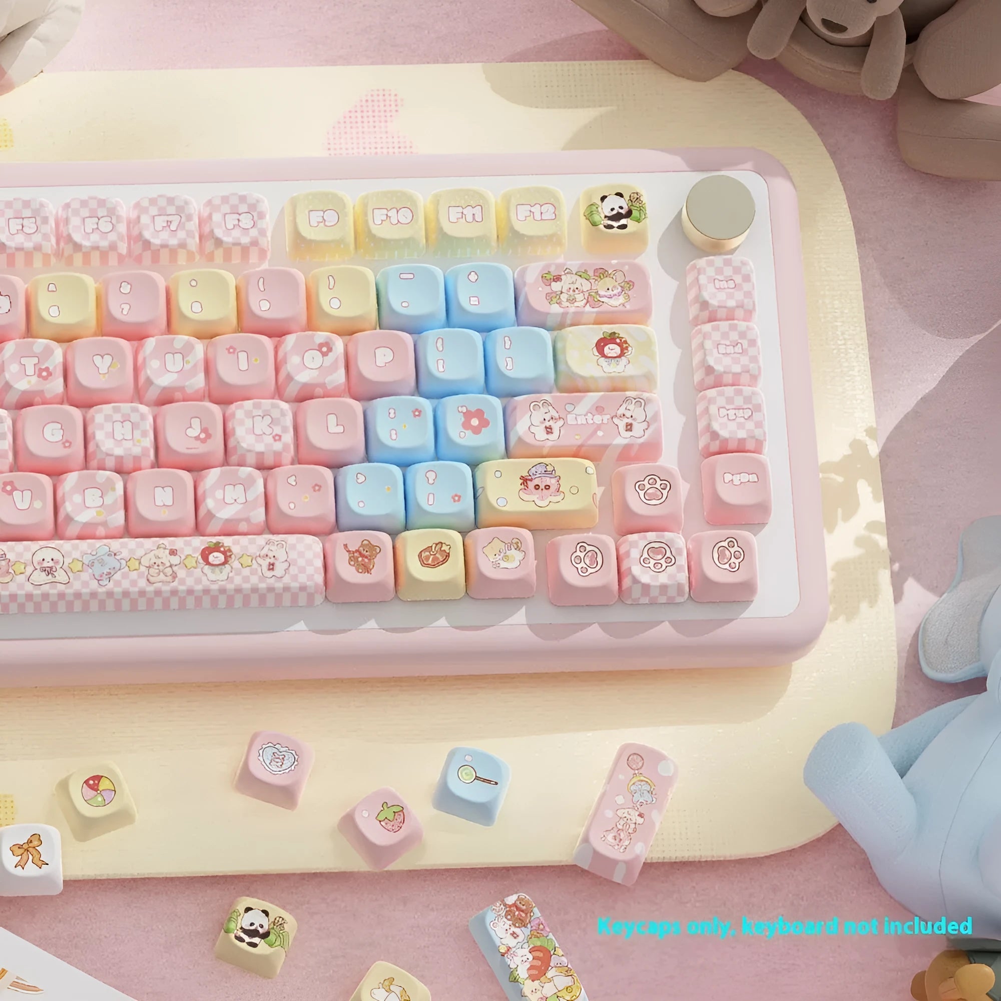 Clip Doll cute character design mechanical keyboard keycap set with multi-colour dye-sublimated print.