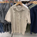 Men's modal cotton blended open collar casual cardigan shirt in beige with regular sleeves and collar detail