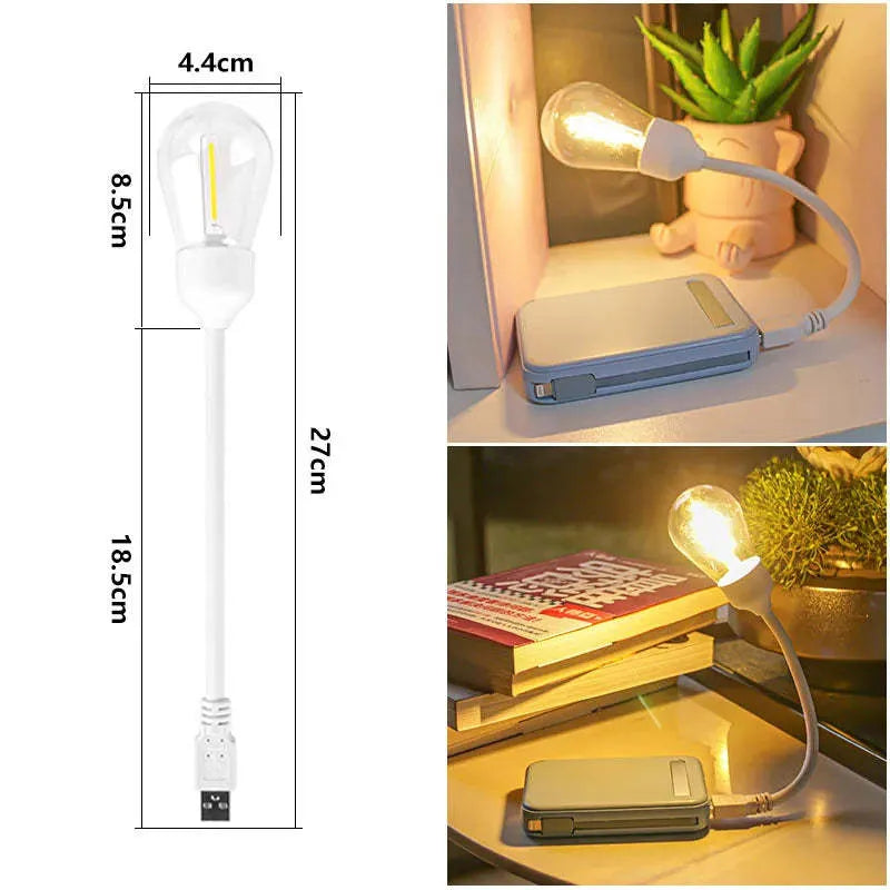 USB rechargeable folding tungsten night light with S14 style bulb in warm white colour