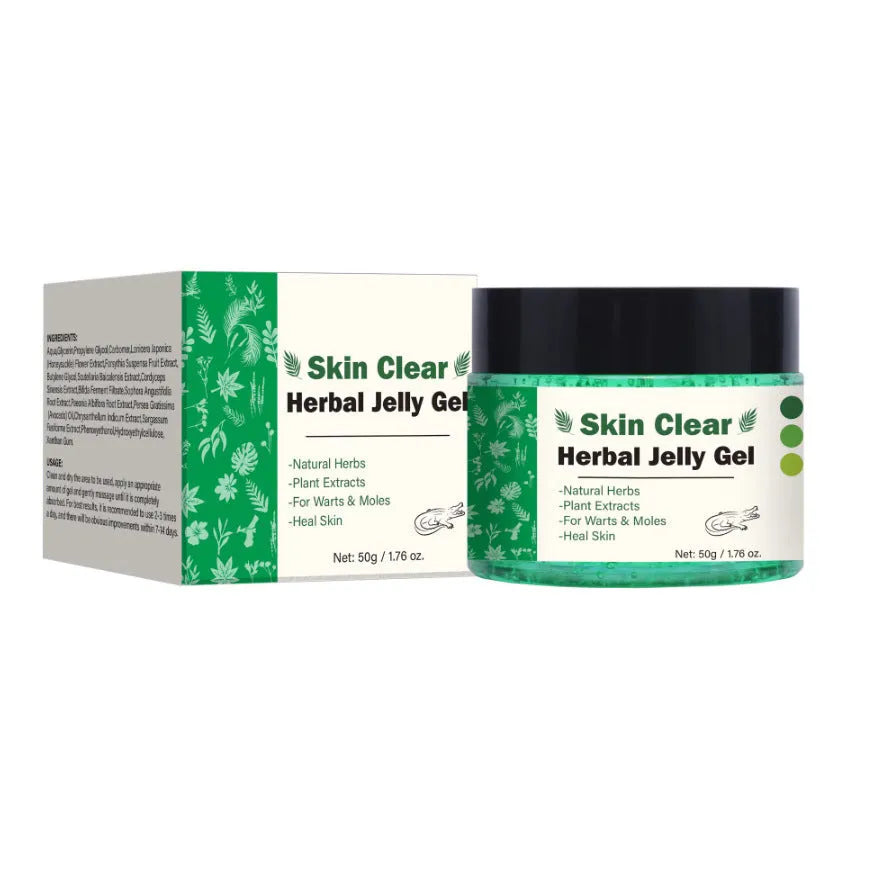 Clear herbal gel in 50g tube with transparent formulation for body care