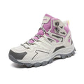 High-top hiking sneakers in multiple colours with lace-up front and rubber sole.