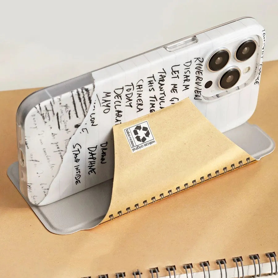 Minimalist TPU phone case with flip stand, kraft paper texture, for iPhone 14 13 12 11