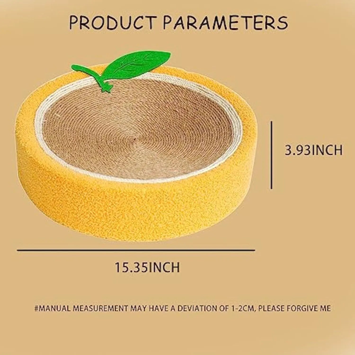 Orange fruit-shaped sisal cat scratching board with concave bed centre for small cats