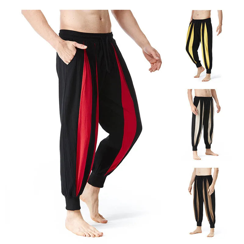 Men's straight-fit casual trousers in polyester available in four colours: red, khaki, yellow, brown
