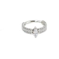Close-up of a heart-shaped zirconia earring on a 316L steel post in silver tone.