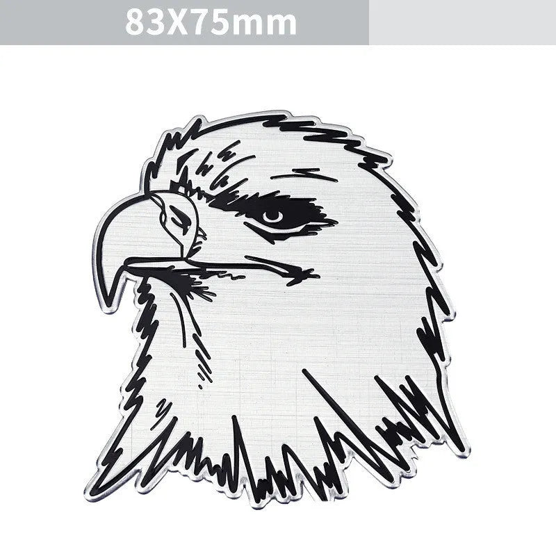 Set of six aluminium metal stickers for cars featuring lion, eagle, tiger and wolf head designs.