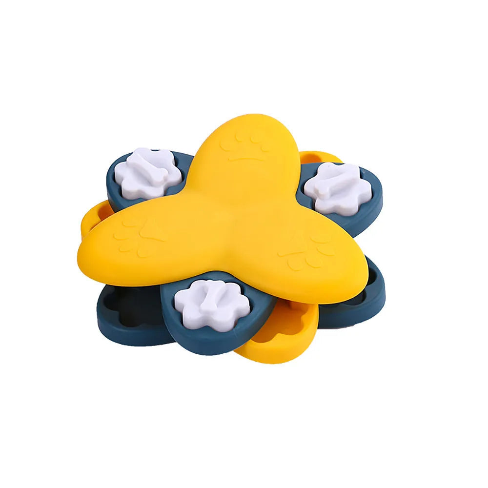 Green dog puzzle toy slow feeder with 9 compartments and bone covers on a non-slip base for interactive training