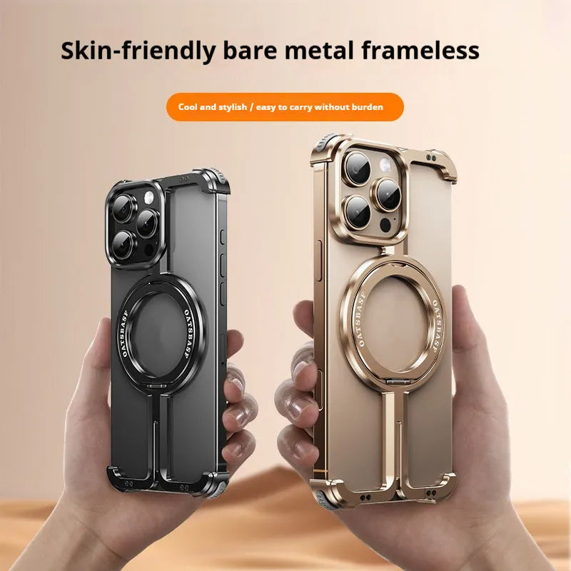 Metal magnetic bracket phone case for iPhone 17 Pro Max in black with frosted finish