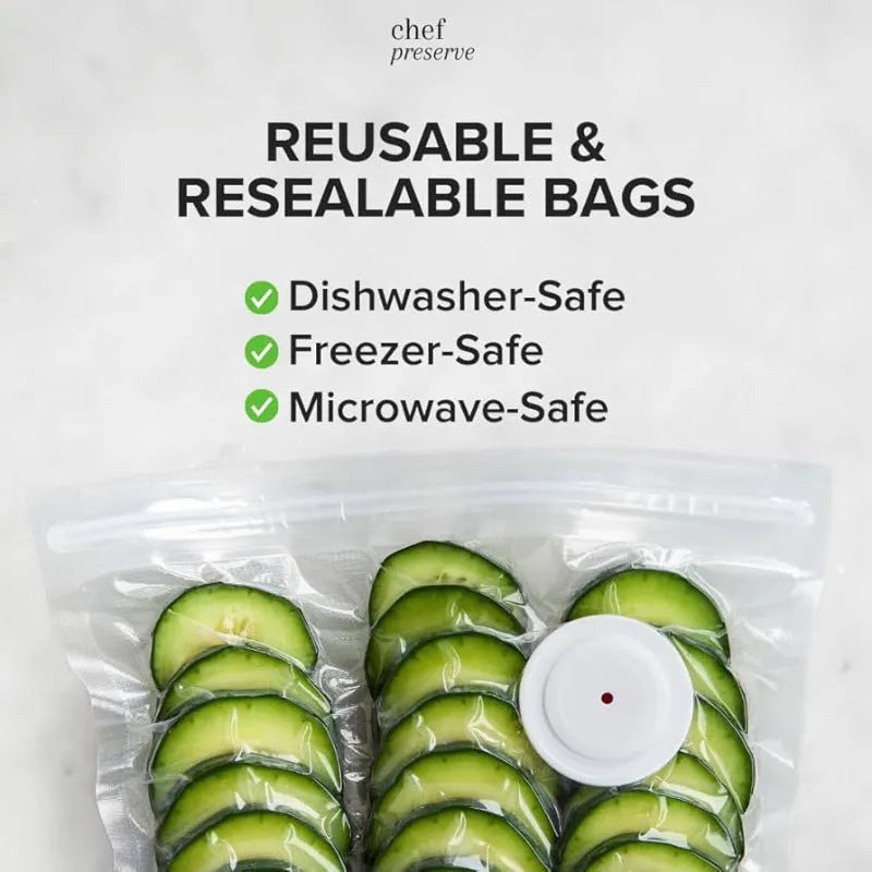 White USB electric suction pump with five 26x28cm vacuum bags food grade air valve