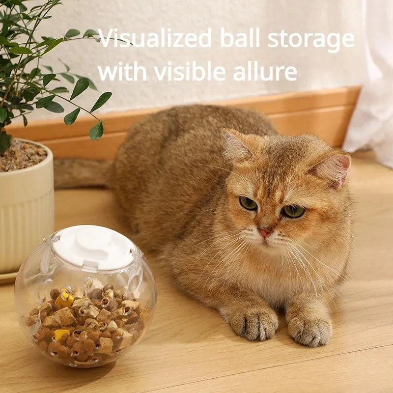11.5cm blue ABS slow feeding ball for dogs and cats on a light background