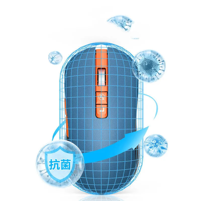 IFLYTEK voice translation wireless gaming mouse on a desk, showing its seven keys and USB receiver.