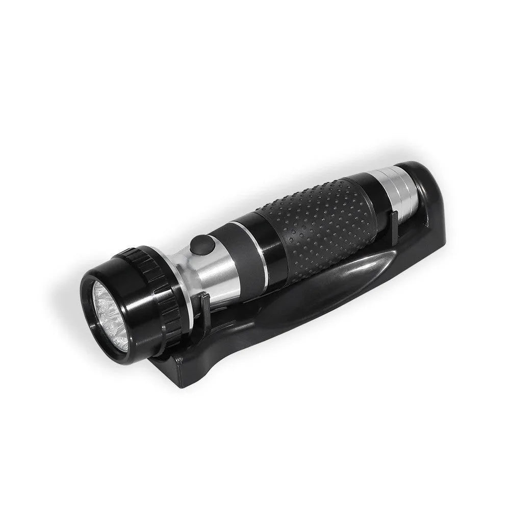Rechargeable wall mounted black aluminium flashlight with 13 white LEDs on base