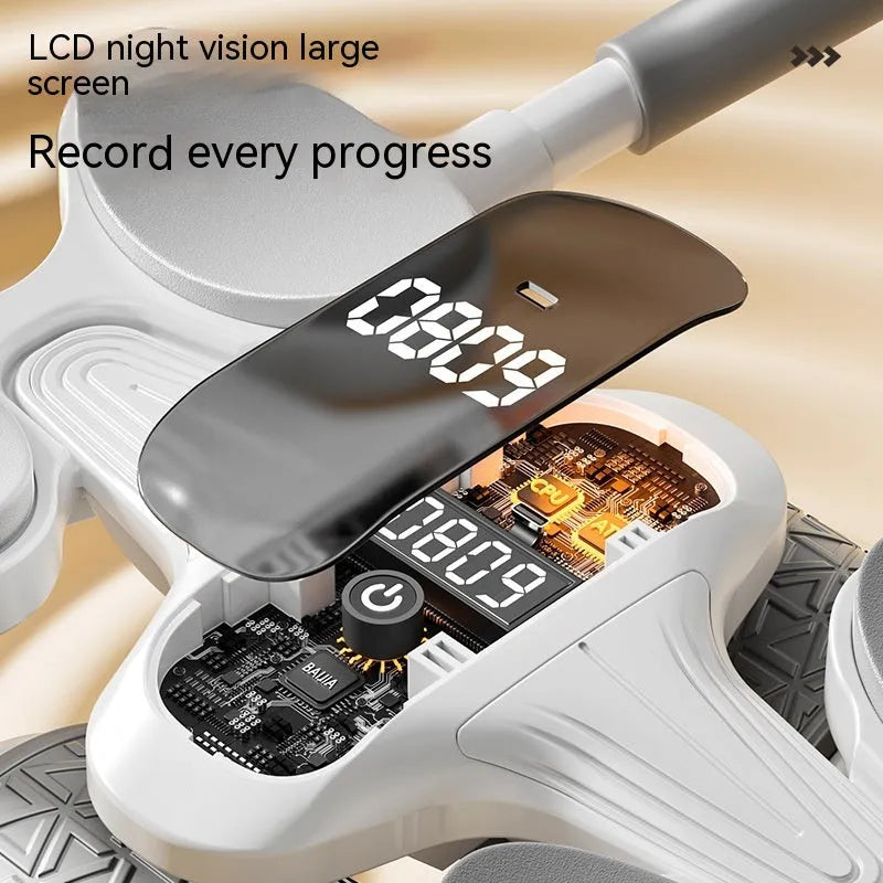 White abdominal fitness roller with LED timing display for home and gym use