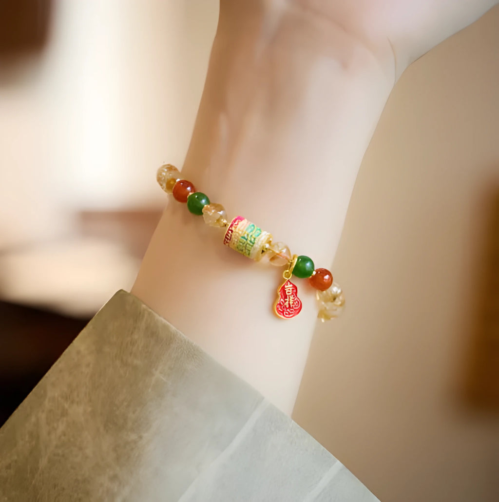 Citrine five sutra hand-woven crystal bracelet 6mm unisex geometric fresh style