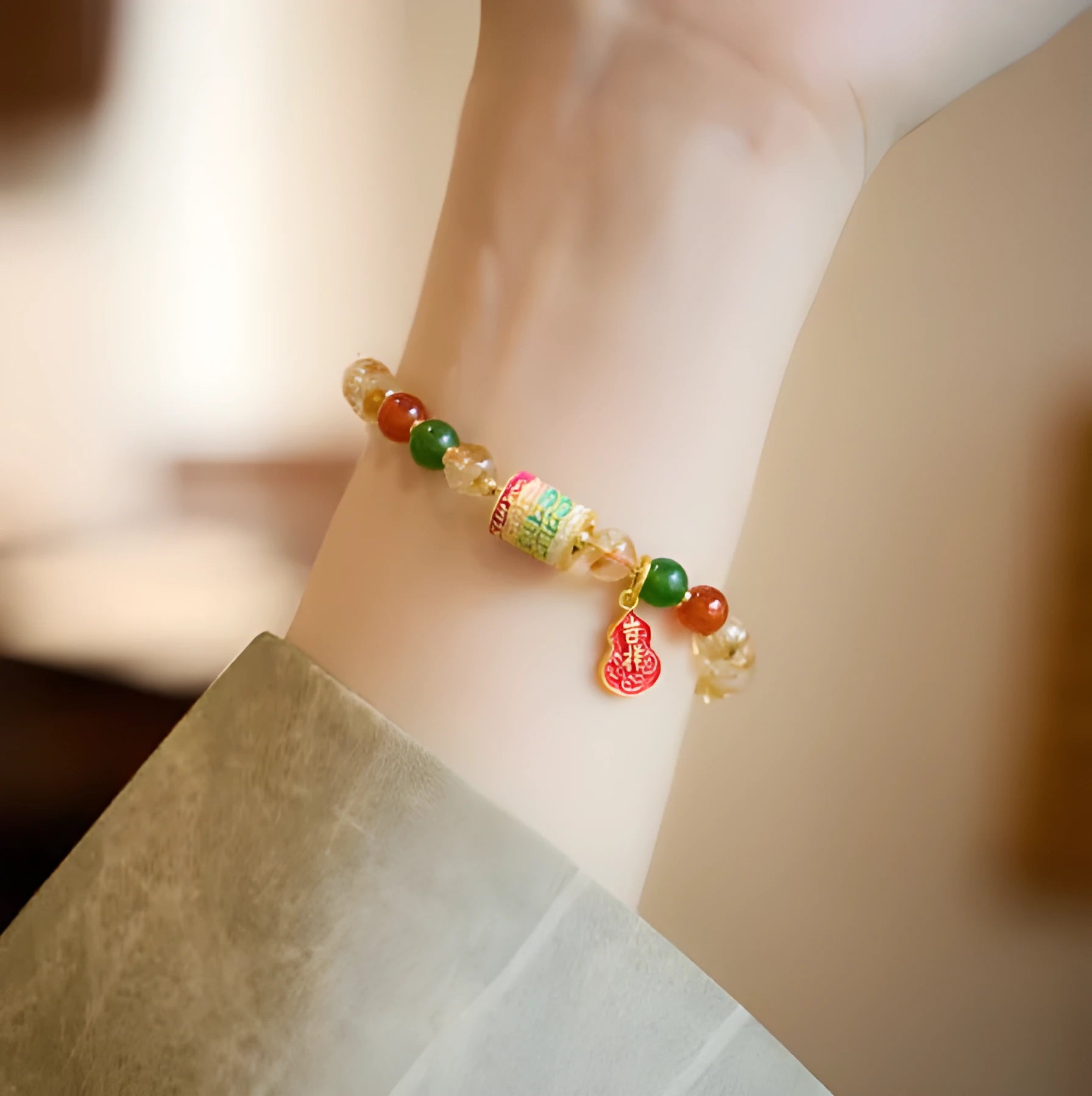 Citrine five sutra hand-woven crystal bracelet 6mm unisex geometric fresh style