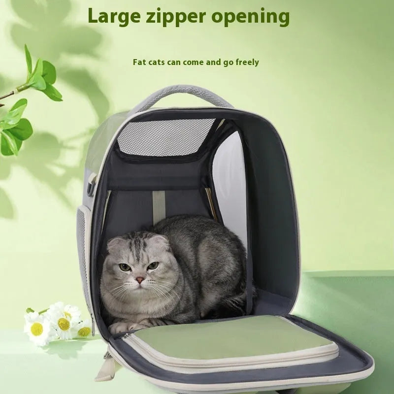 Outdoor pet bag expandable cat backpack PVC Oxford medium capacity contrast colour Beige