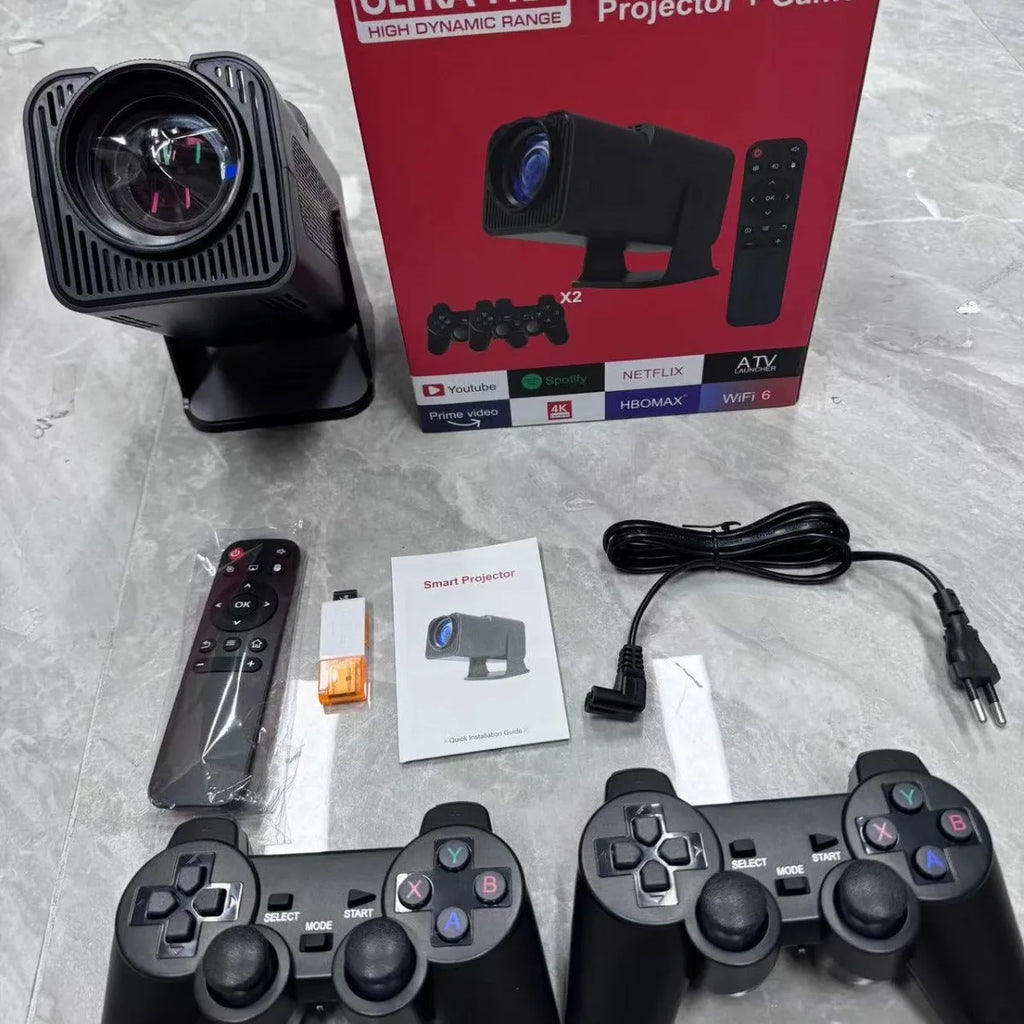 720p wireless game projector with screen handle for home gaming setup