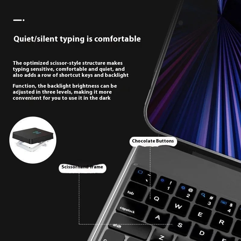 Suspension Magic Control wireless Bluetooth keyboard magnetically attached to 11-inch iPad protective sleeve in chosen colour.