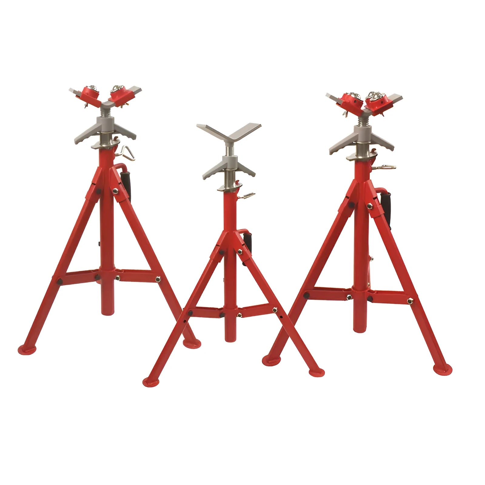 Metal V-head pipe bracket with ball attachment for supporting steel pipes