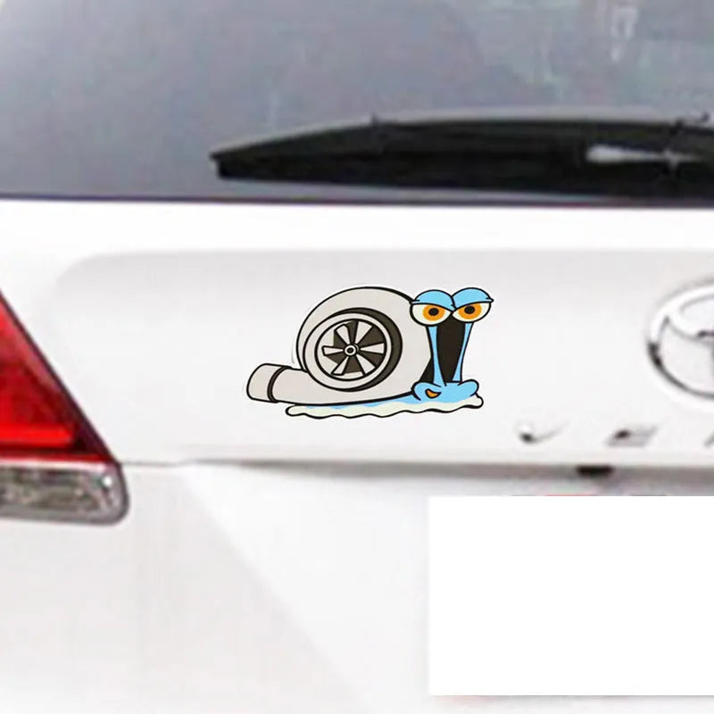 Reflective cartoon snail car bumper sticker, 12cm by 8cm.