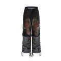 Men's light blue retro jeans with detachable legs showing wide loose fit and mid-high waist