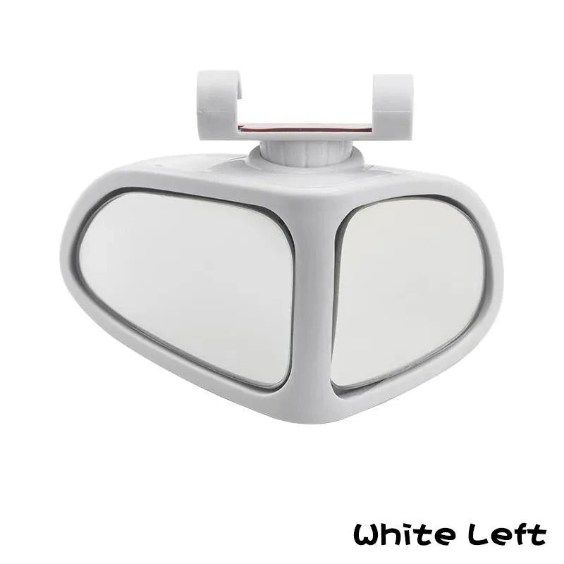 Car reversing small round wide-angle auxiliary mirror with adjustable ball joint, black, on a silver car side mirror