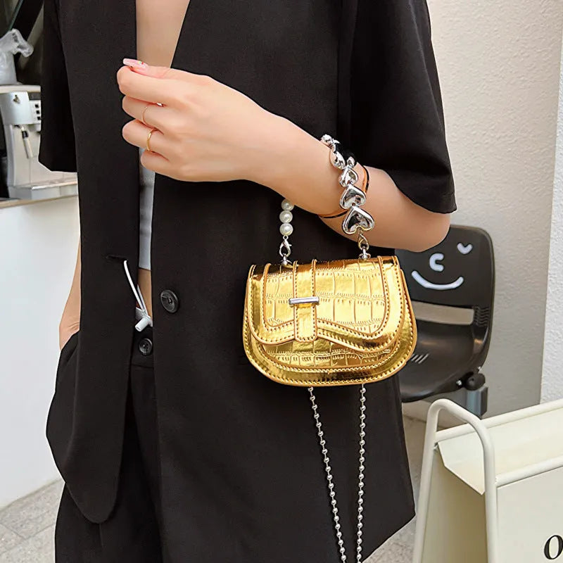 PU leather women's mini crossbody bag in horizontal square shape with internal phone pocket
