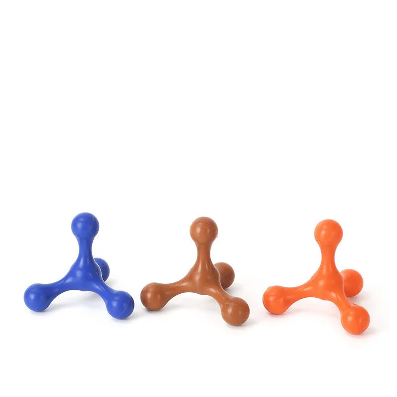 Blue silicone puppy chew toy with three legs for teething relief