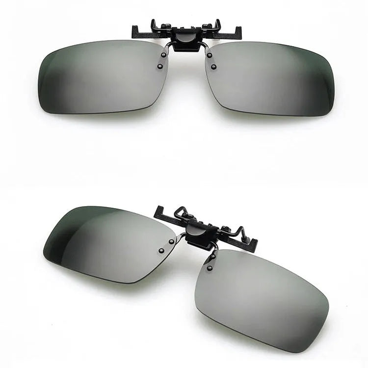 Polycarbonate clip-on sunglasses for prescription glasses with night vision tint option
