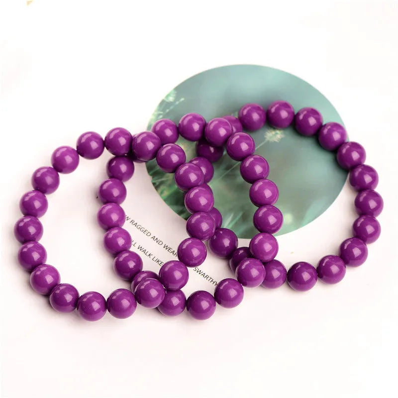Jiuya purple mica crystal bead bracelet with polished finish, shown in a single circle design.