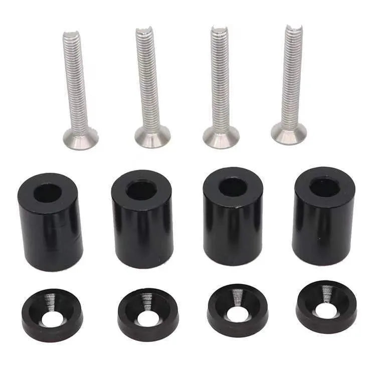 Aluminium alloy machine cover pad height sheet kit with screws, nuts, washers in red, blue, black colours.